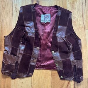 Vintage Kantex western brown leather vest with brown suede details, size M